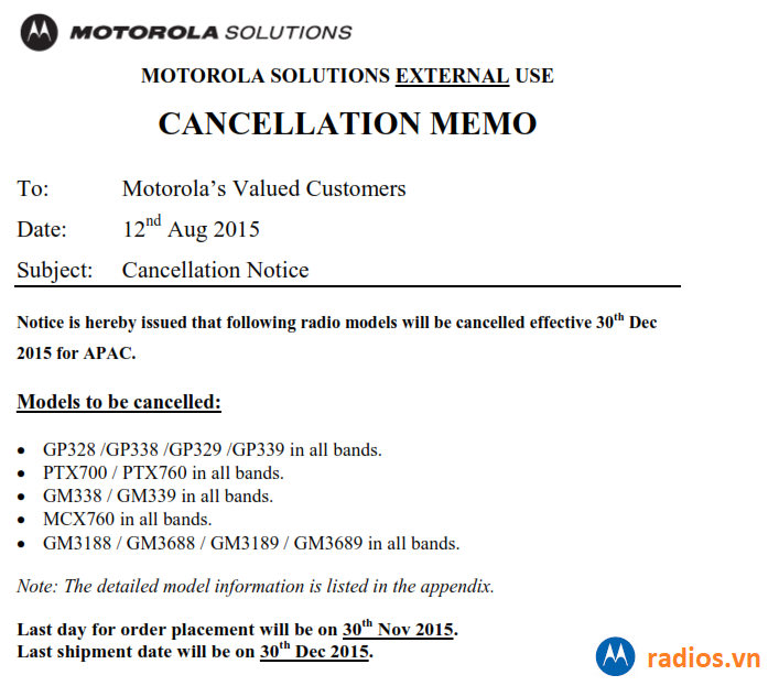 Motorola công bố ngừng một số sản phẩm máy bộ đàm